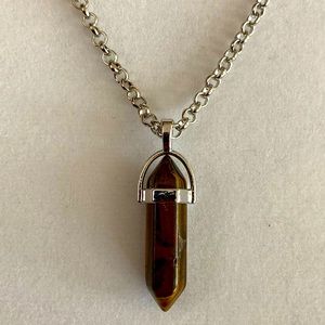 Hexagonal Healing Stone Point Pendant Necklace - Tigers Eye